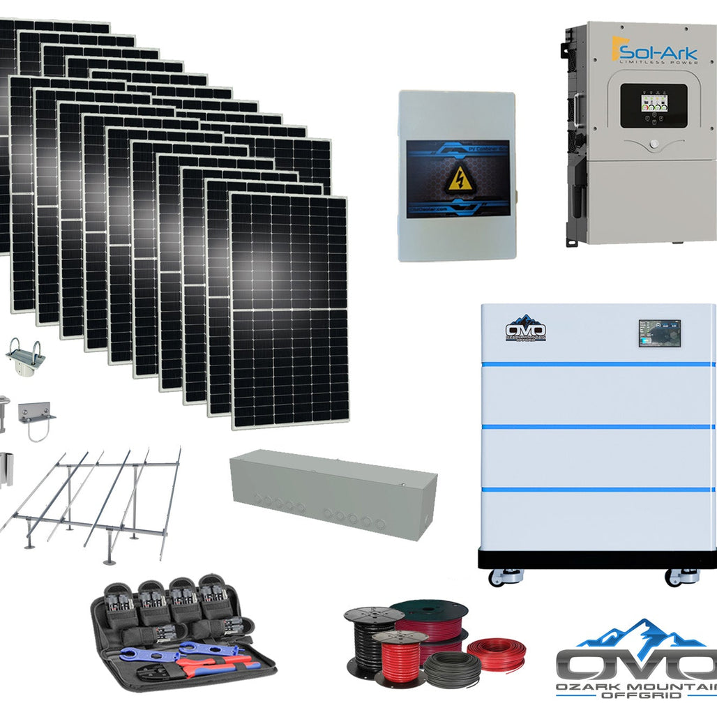 10KW Complete Offgrid Solar Kit - 15K Sol-Ark Inverter + 15.36KW OMO Stack Lithium Battery +11KW Solar with Ground Mount and Wiring