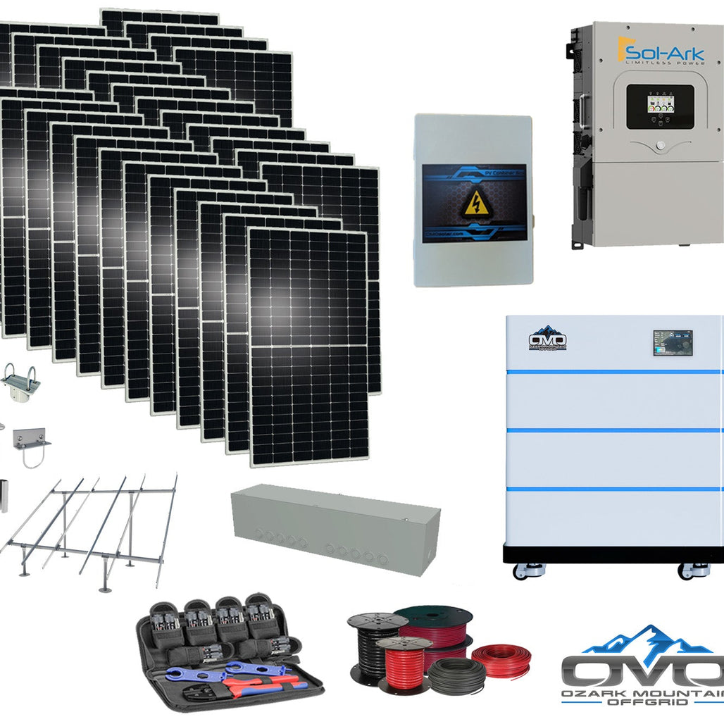 15KW Complete Offgrid Solar Kit - 15K Sol-Ark Inverter + 15.36KW OMO Stack Lithium Battery +15.4KW Solar with Ground Mount and Wiring
