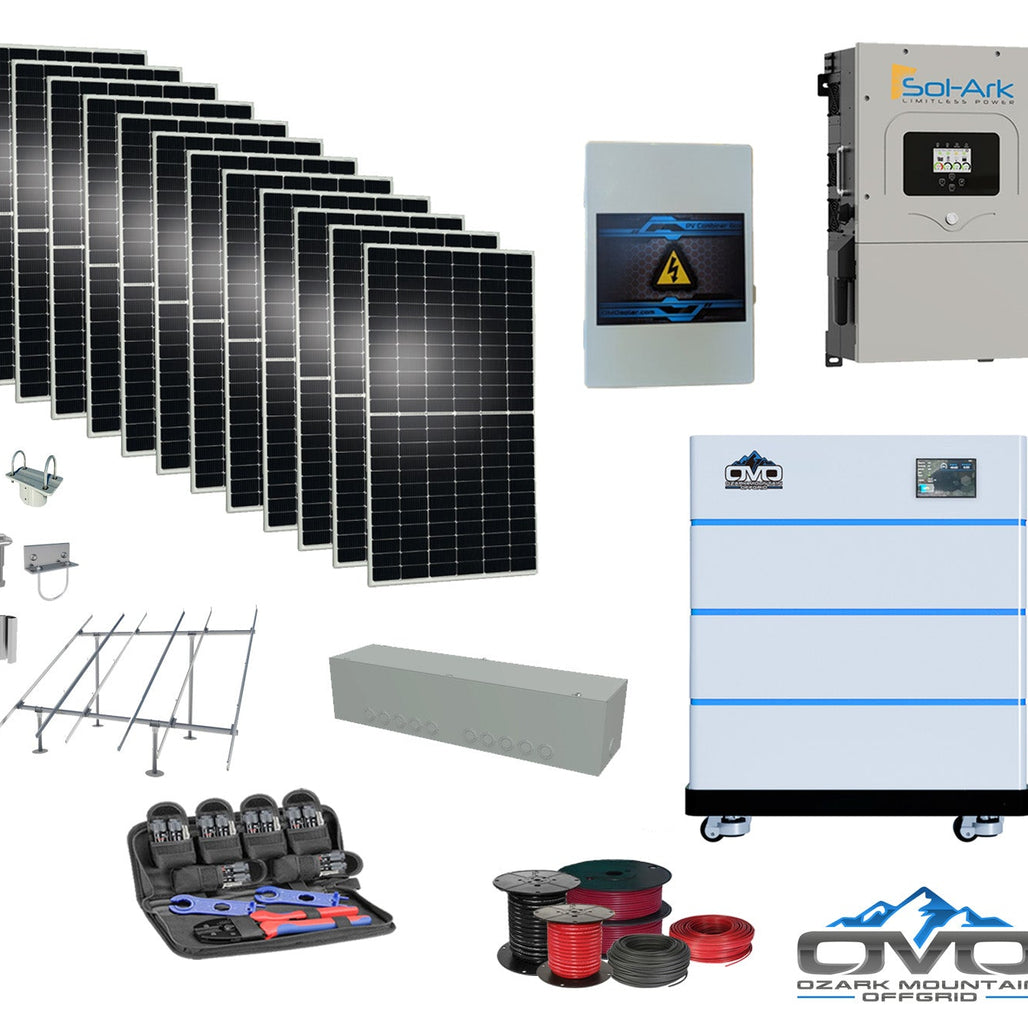 6KW Complete Offgrid Solar Kit - 15K Sol-Ark Inverter + 15.36KW OMO Stack Lithium Battery +6.6KW Solar with Ground Mount and Wiring