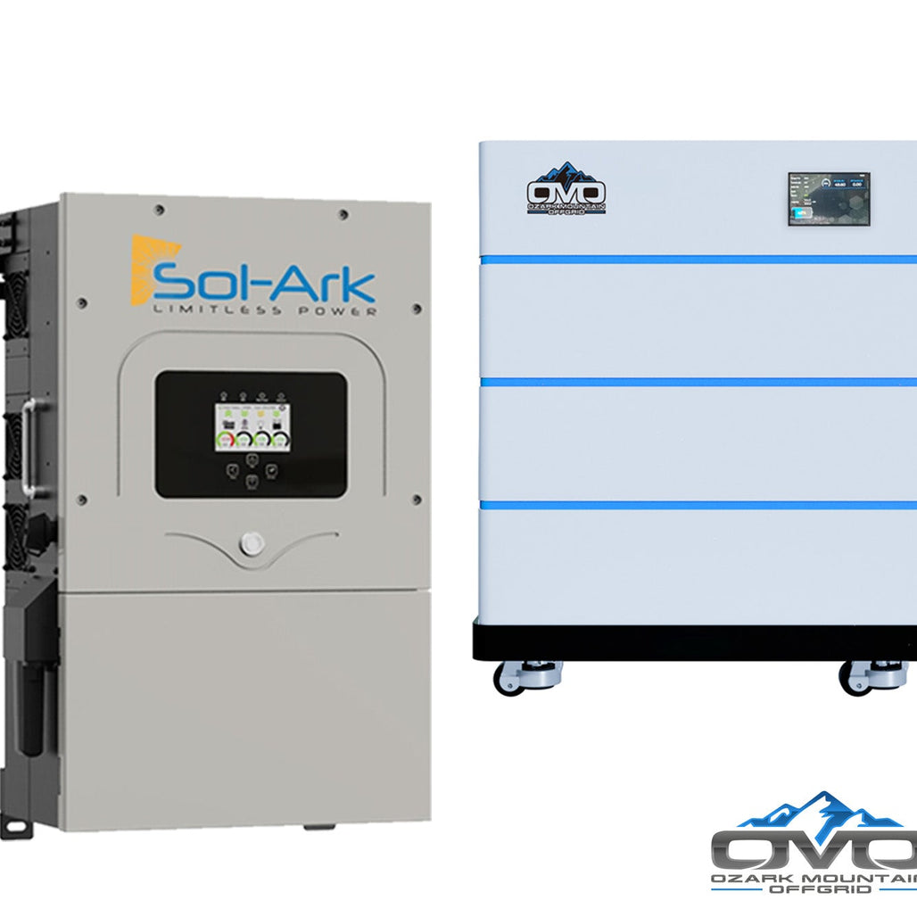 10KW Complete Offgrid Solar Kit - 15K Sol-Ark Inverter + 15.36KW OMO Stack Lithium Battery +11KW Solar with Mounting Rails and Wiring
