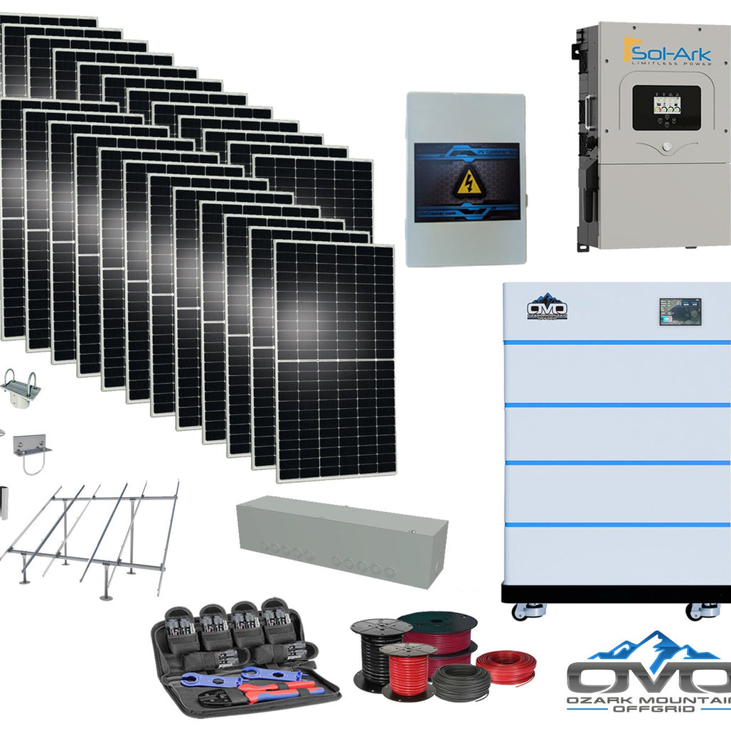 12KW Complete Offgrid Solar Kit - 15K Sol-Ark Inverter + 20.48KW OMO Stack Lithium Battery +13.2KW Solar with Ground Mount and Wiring