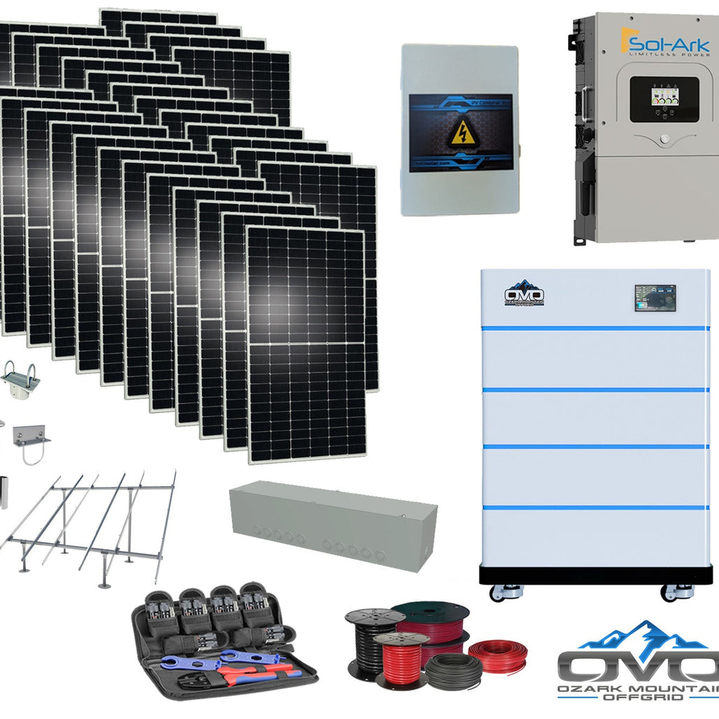 15KW Complete Offgrid Solar Kit - 15K Sol-Ark Inverter + 20.48KW OMO Stack Lithium Battery +15.4KW Solar with Ground Mount and Wiring