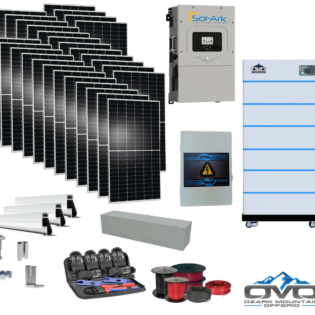 15KW Complete Offgrid Solar Kit - 15K Sol-Ark Inverter + 30.72KW OMO Stack Lithium Battery +15.4KW Solar with Mounting Rails and Wiring