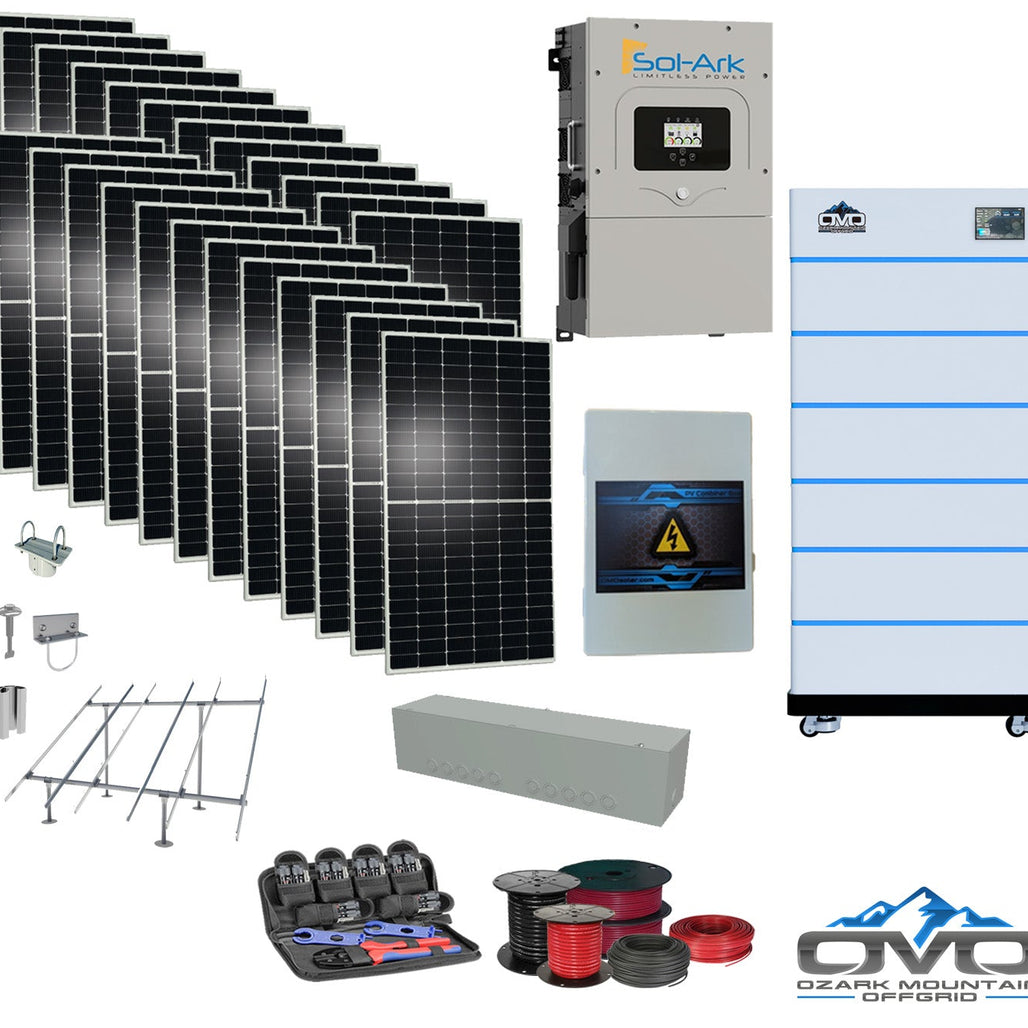 12KW Complete Offgrid Solar Kit - 15K Sol-Ark Inverter + 30.72KW OMO Stack Lithium Battery +13.2KW Solar with Ground Mount and Wiring