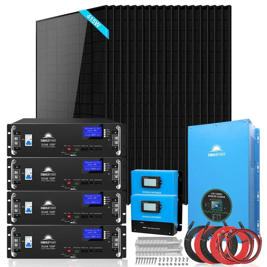 Off-Grid Solar Kits 12kW/15kW/18kW Options 120V/240V with 48v LiFePO4 Lithium Batteries & 415w Solar Panels SGR-18K20E