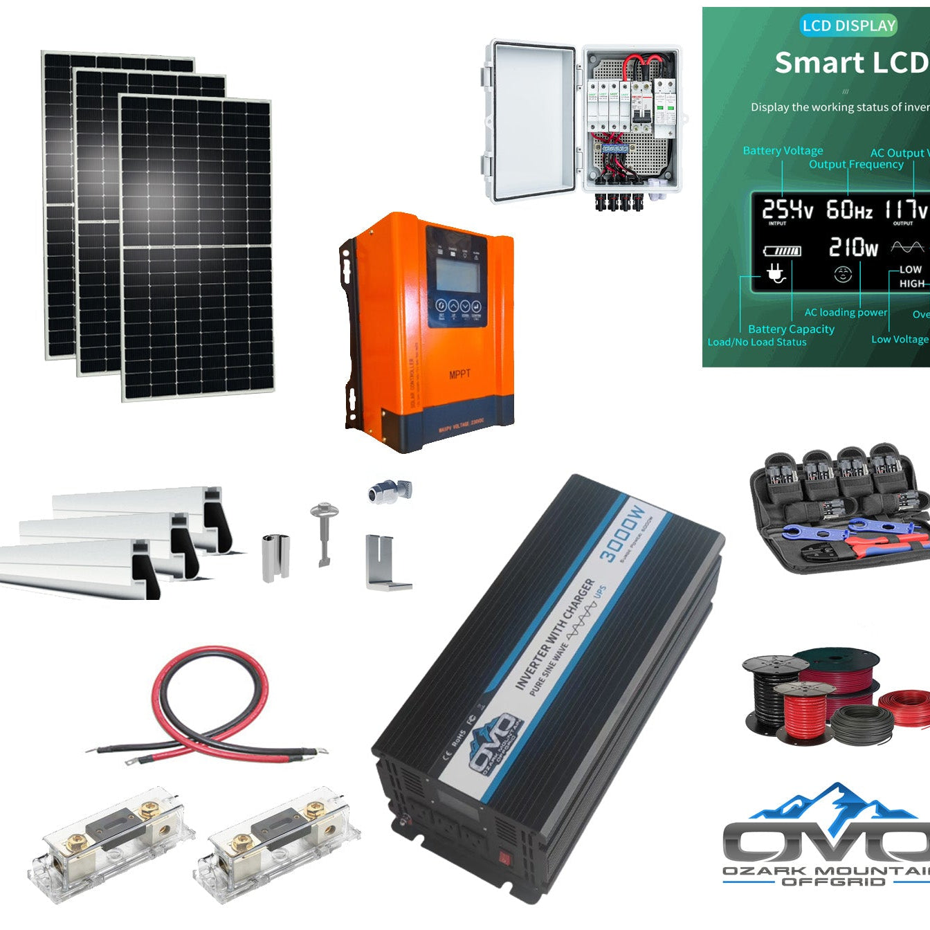 1.65KW Offgrid Solar Kit + 3KW Inverter/Charger + 60A MPPT Charge Controller