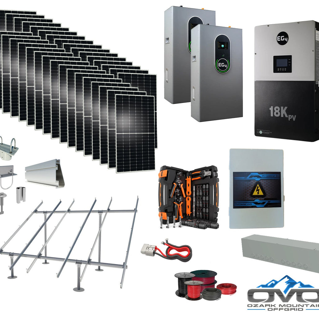 17KW Complete Offgrid Solar Kit + EG4 18kPV + 2x 14.3KW 48V EG4 Lithium Indoor Wall Battery + 17.6KW Solar with Ground Mount and Wiring
