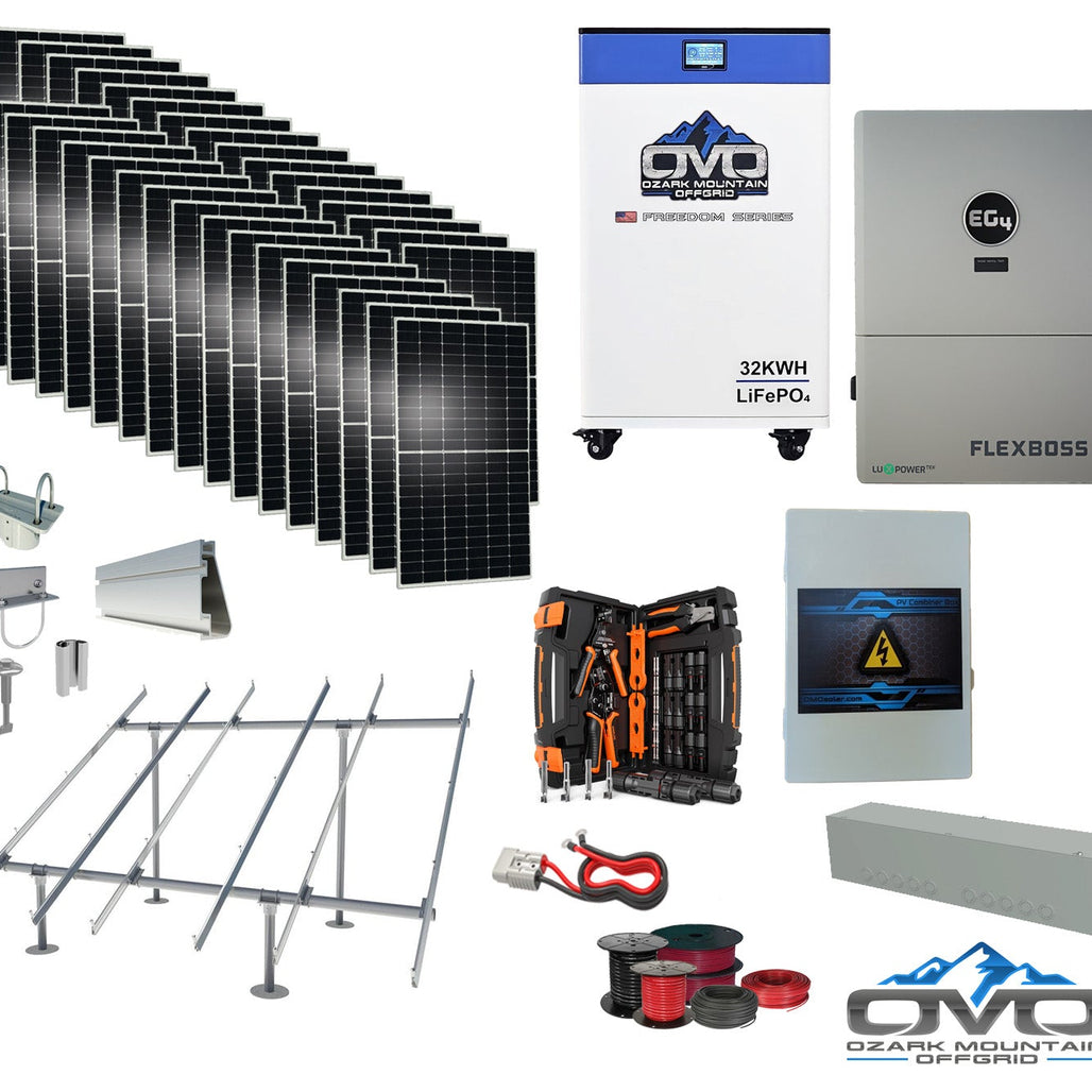 17KW Complete Offgrid Solar Kit + EG4 FlexBOSS21 + 32KW OMO 48V Freedom Series Lithium Battery + 17.6KW Solar with Ground Mount and Wiring