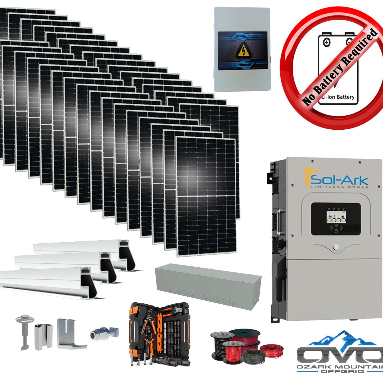 17KW Complete Offgrid Solar Kit + 15K Sol-Ark Inverter +17.6KW Solar with Mounting Rails and Wiring