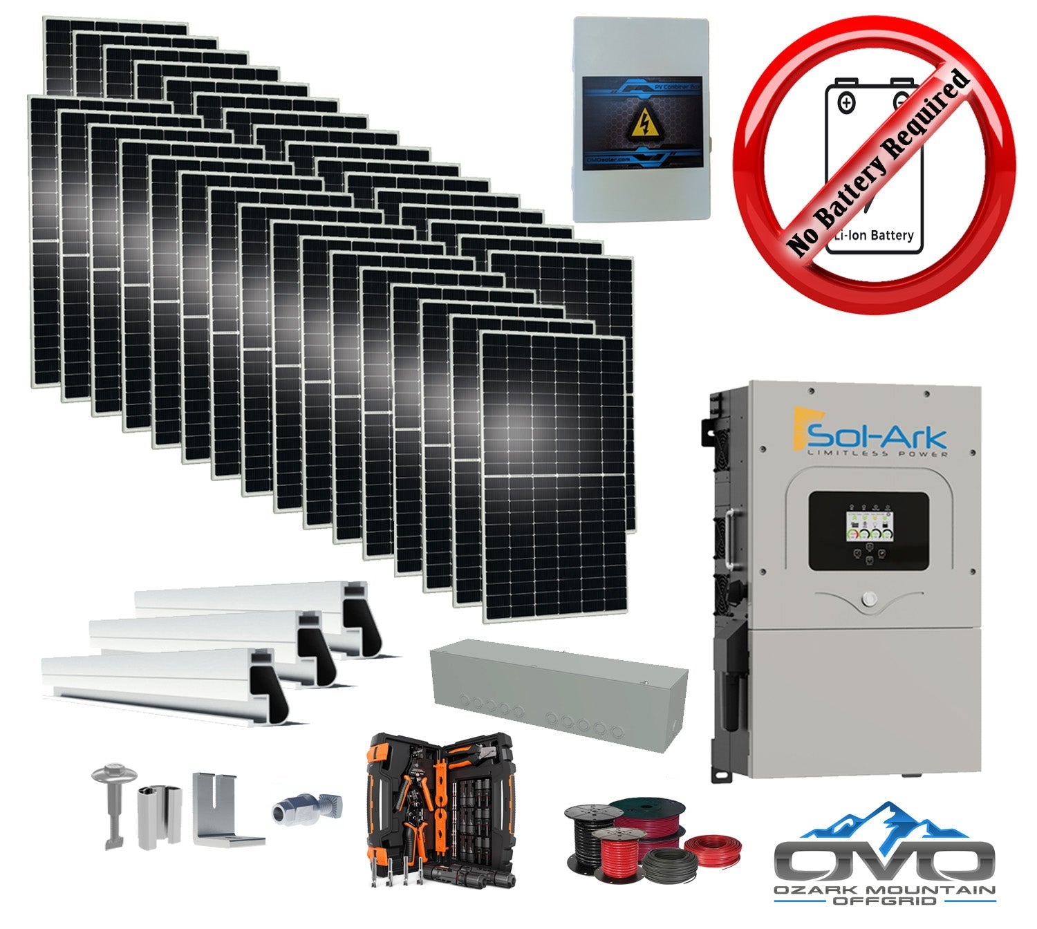 17KW Complete Offgrid Solar Kit + 15K Sol-Ark Inverter +17.6KW Solar with Mounting Rails and Wiring