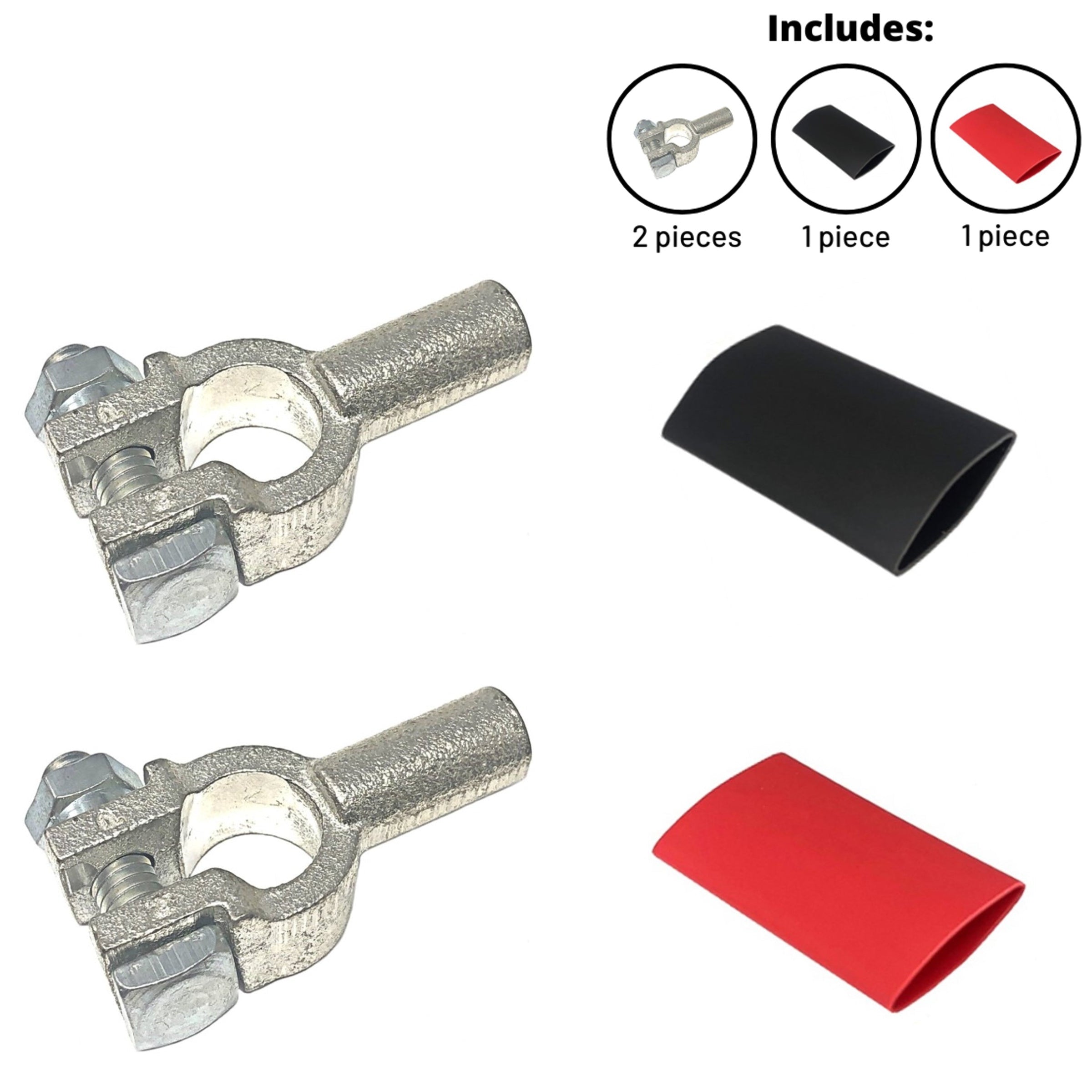 Positive and Negative Pure Copper Top Post Battery Cable Ends Terminal Connectors with Dual Wall Adhesive Heat Shrink Tubing