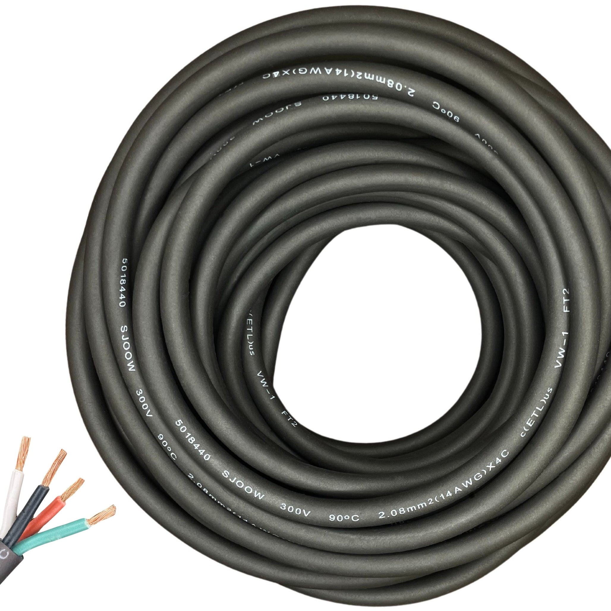 14/4 SJOOW Cable Cord Wire - 14 Gauge 14 AWG 4 Conductor 300V Portable Power Extension Cord Cable with Ultra Flexible Insulation Jacket
