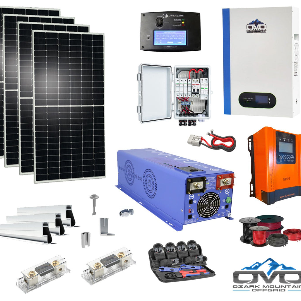 2.2KW Offgrid Solar Kit + 5.12KW 48V OMO Patriot Lithium Battery + 4KW AIMS Split Phase 110/220V Inverter