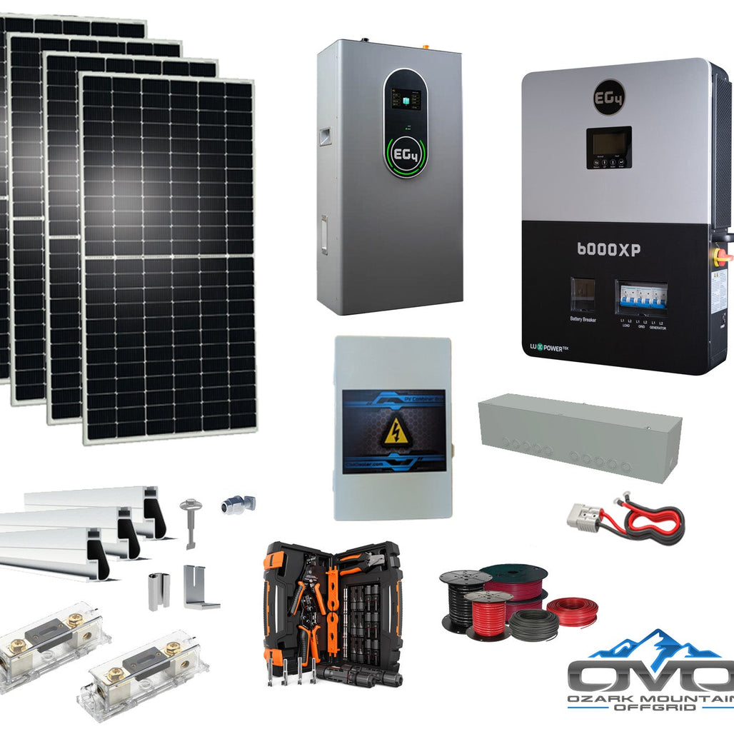 2.2KW Complete Offgrid Solar Kit + 6K EG4 6000XP Inverter + 14.3KW 48V EG4 Lithium Indoor Wall Battery + 2.2KW Solar with Roof Mounting Rails and Wiring