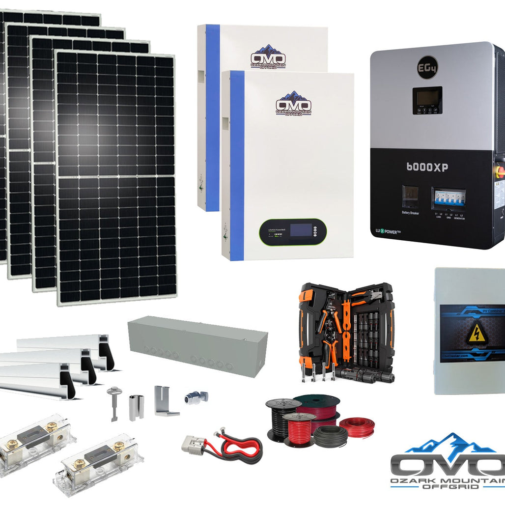2.2KW Complete Offgrid Solar Kit + 6K EG4 6000XP Inverter + 2x 5.12KW OMO 48V Patriot Lithium Battery + 2.2KW Solar with Roof Mounting Rails and Wiring