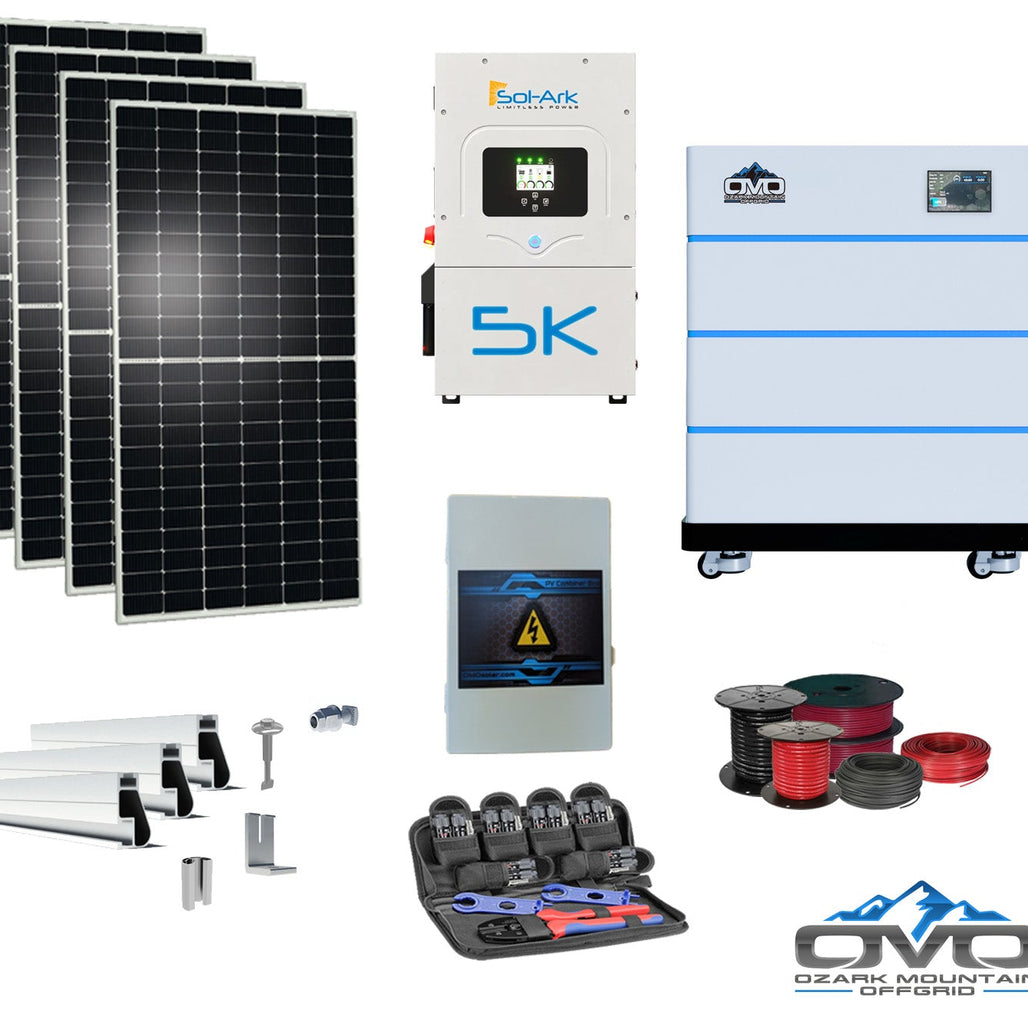 2.2KW Complete Offgrid Solar Kit + 5K Sol-Ark Inverter + 15.36KW OMO Stack Lithium Battery +2.2KW Solar with Mounting Rails and Wiring