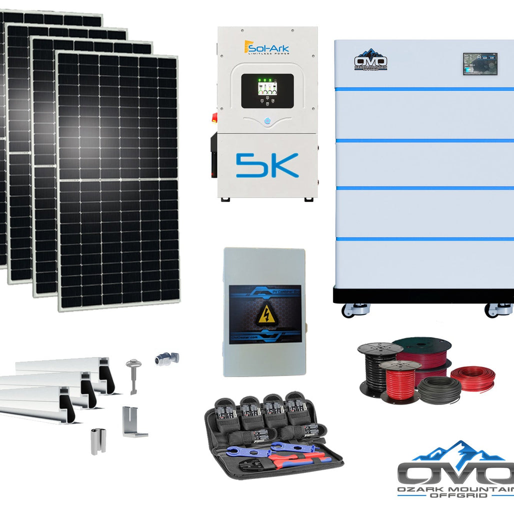 2.2KW Complete Offgrid Solar Kit + 5K Sol-Ark Inverter + 20.48KW OMO Stack Lithium Battery +2.2KW Solar with Mounting Rails and Wiring