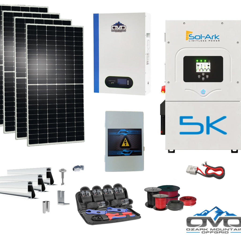 2.2KW Complete Offgrid Solar Kit + 5K Sol-Ark Inverter + 5.12KW OMO 48V Patriot Lithium Battery + 2.2KW Solar with Roof Mounting Rails and Wiring