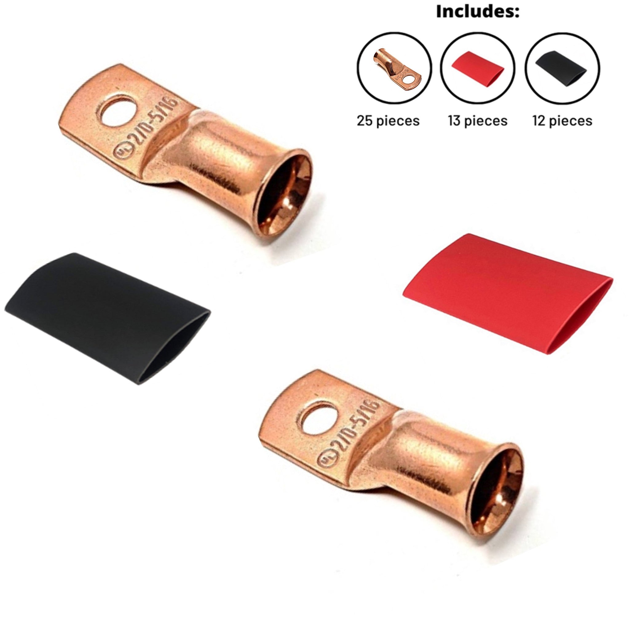 2/0 Gauge Cable Lugs with Heat Shrink Tubing