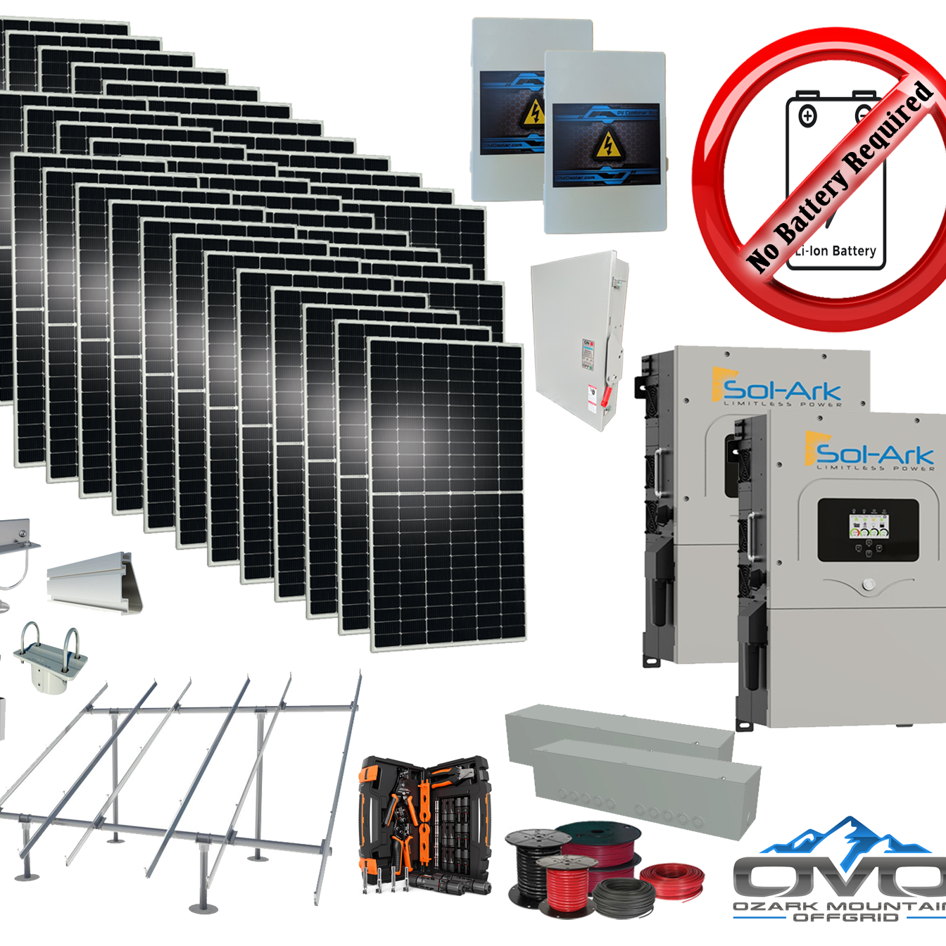 20KW Complete Offgrid Solar Kit + 2x 15K Sol-Ark Inverter +19.8KW Solar with Ground Mount and Wiring