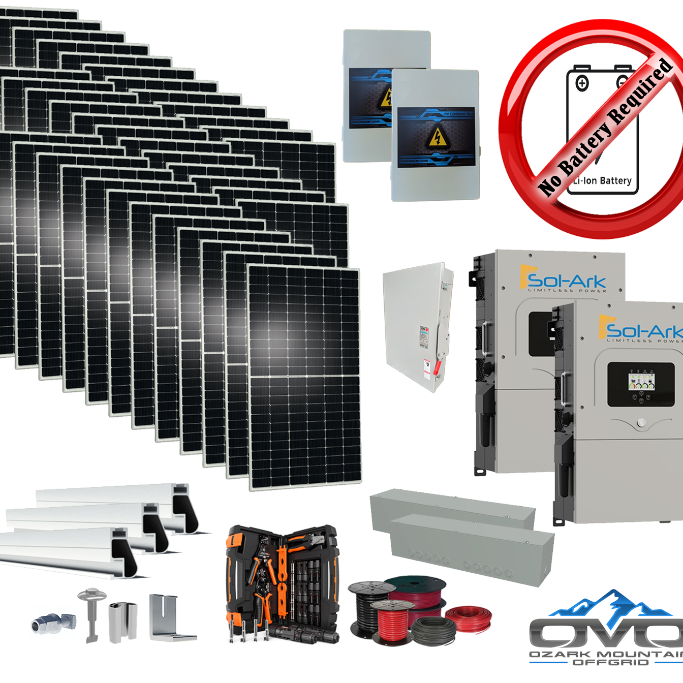 20KW Complete Offgrid Solar Kit + 2x 15K Sol-Ark Inverter +19.8KW Solar with Roof Mount and Wiring