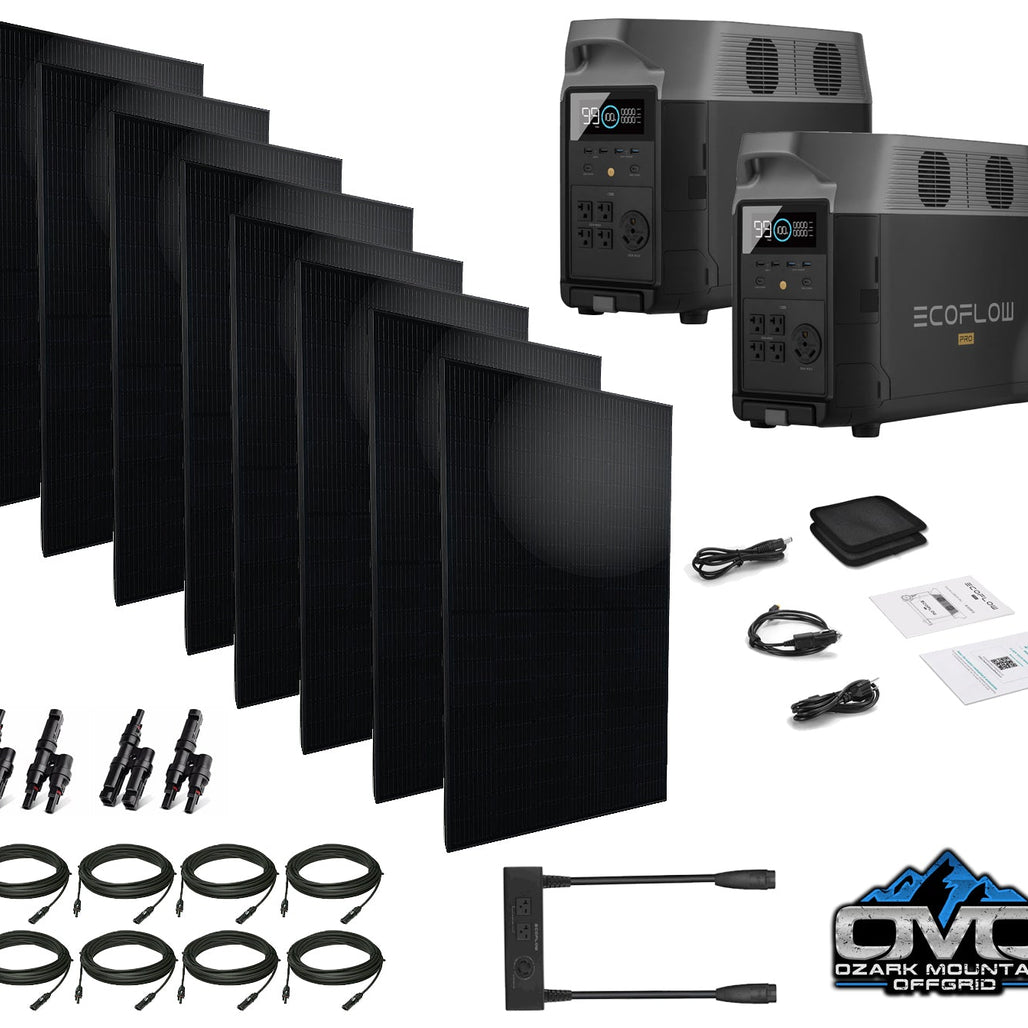EcoFlow DELTA PRO 120/240V Output - 2x 3600 Watt Solar Generators / 7200wH Lithium Storage / 2600w Solar Complete Offgrid Kit