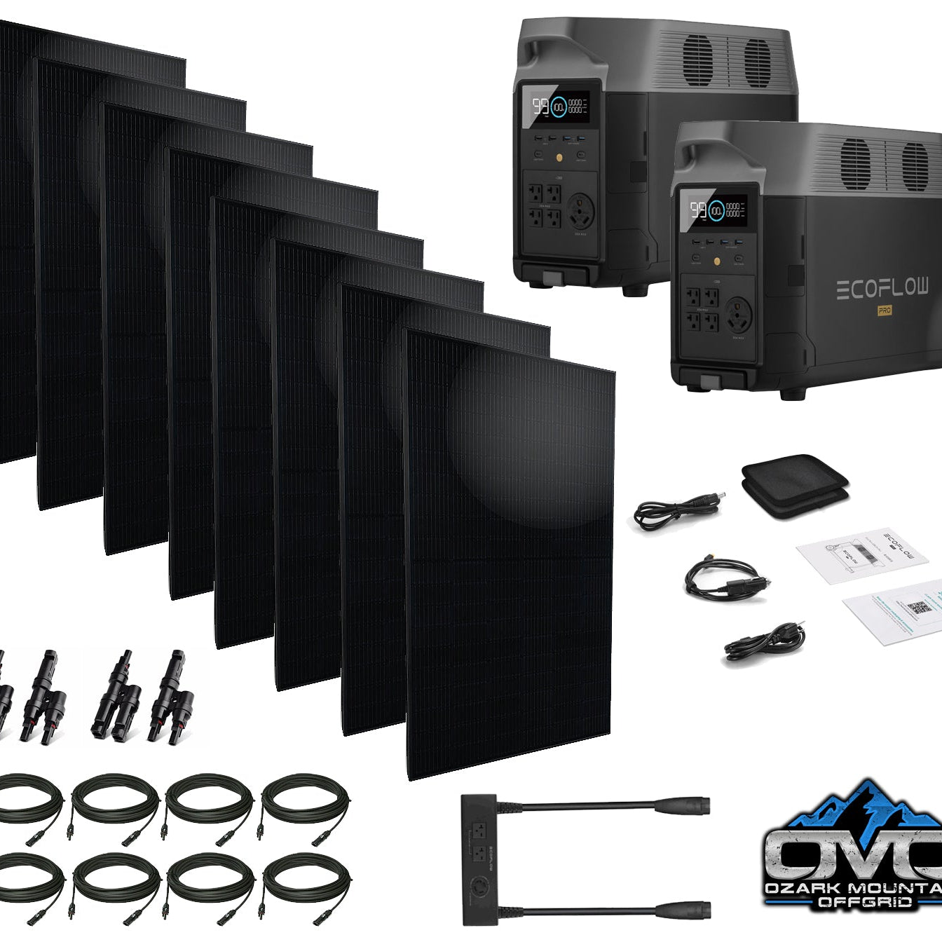 EcoFlow DELTA PRO 120/240V Output - 2x 3600 Watt Solar Generators / 7200wH Lithium Storage / 2600w Solar Complete Offgrid Kit