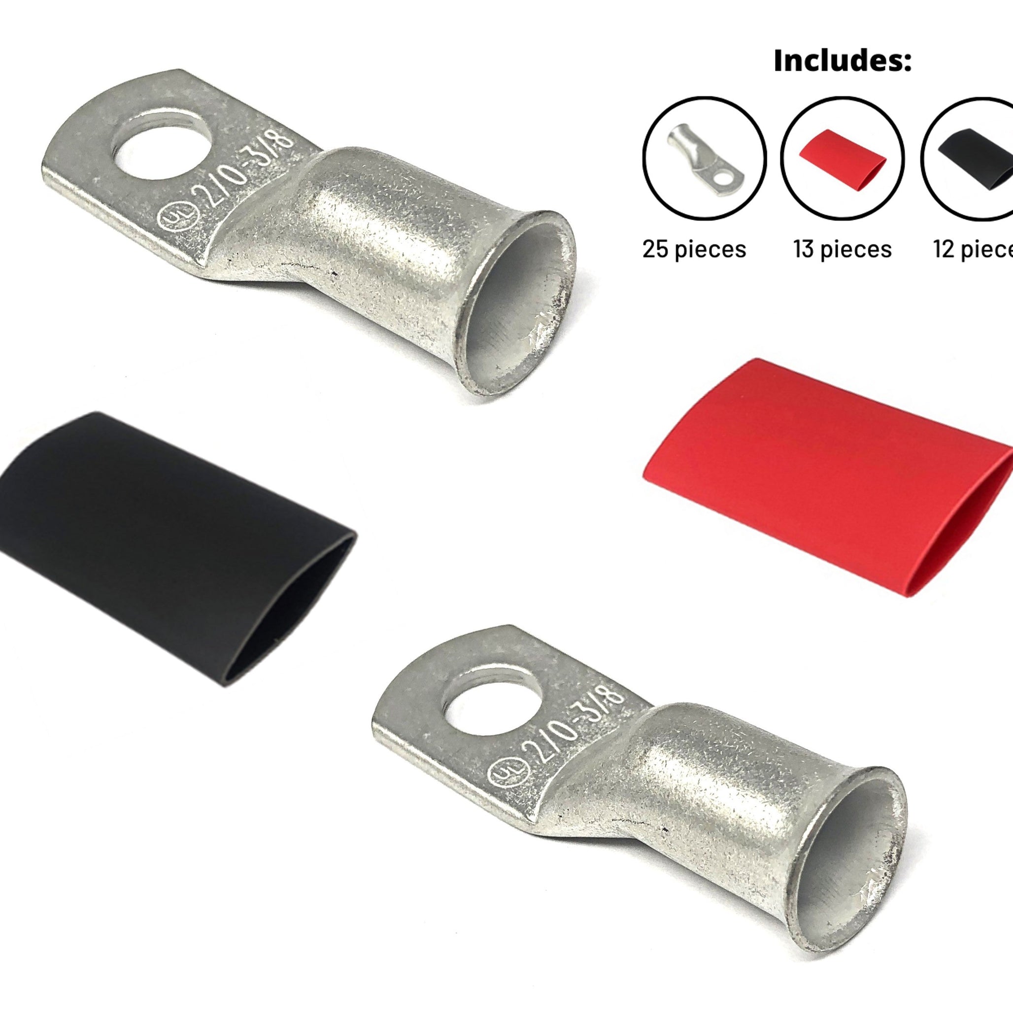 2/0 Gauge Cable Lugs with Heat Shrink Tubing