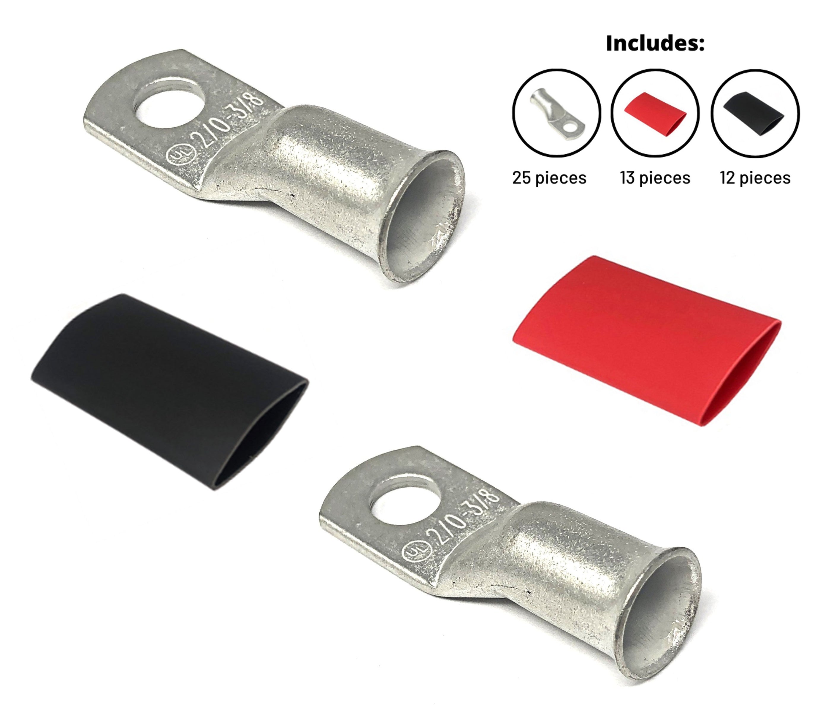 2/0 Gauge Cable Lugs with Heat Shrink Tubing