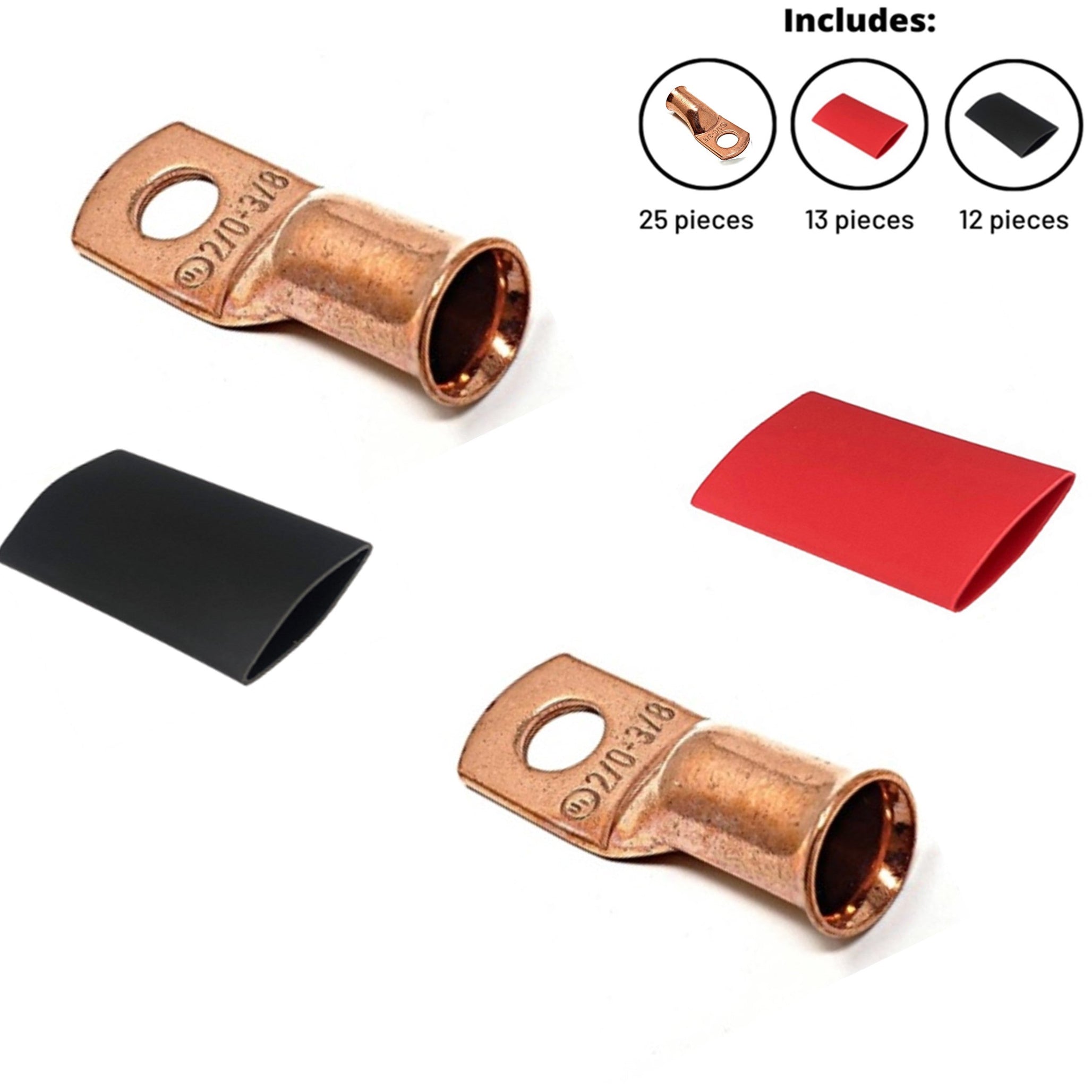 2/0 Gauge Cable Lugs with Heat Shrink Tubing
