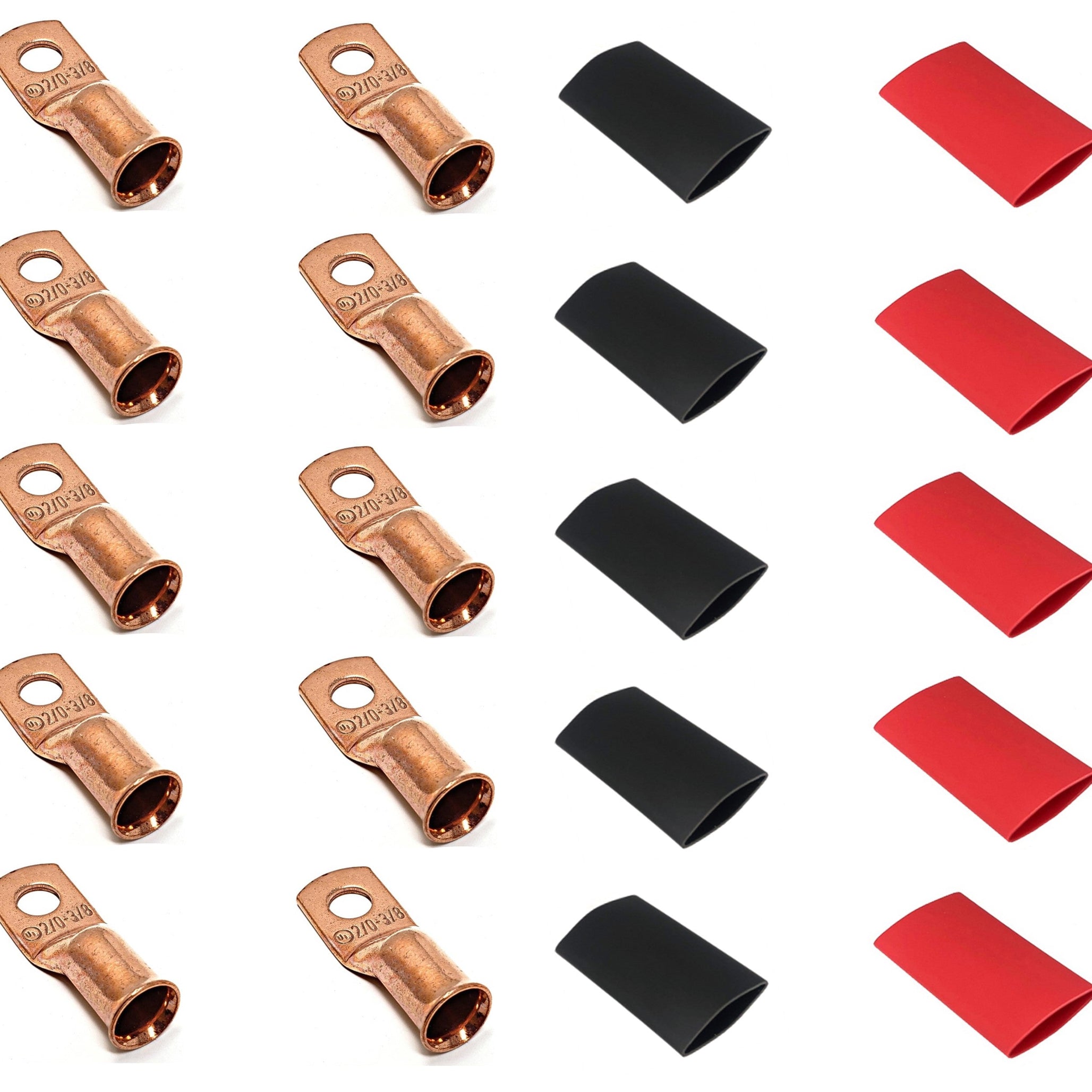 2/0 Gauge Cable Lugs with Heat Shrink Tubing