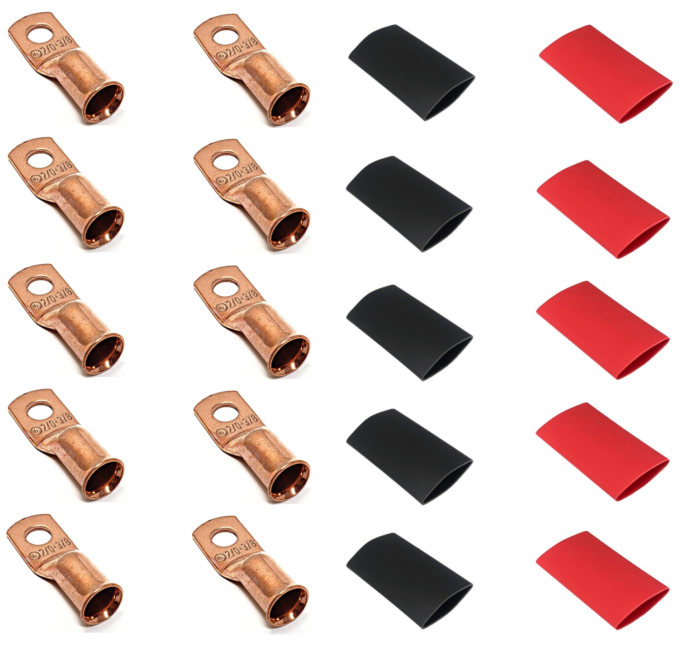2/0 Gauge Cable Lugs with Heat Shrink Tubing