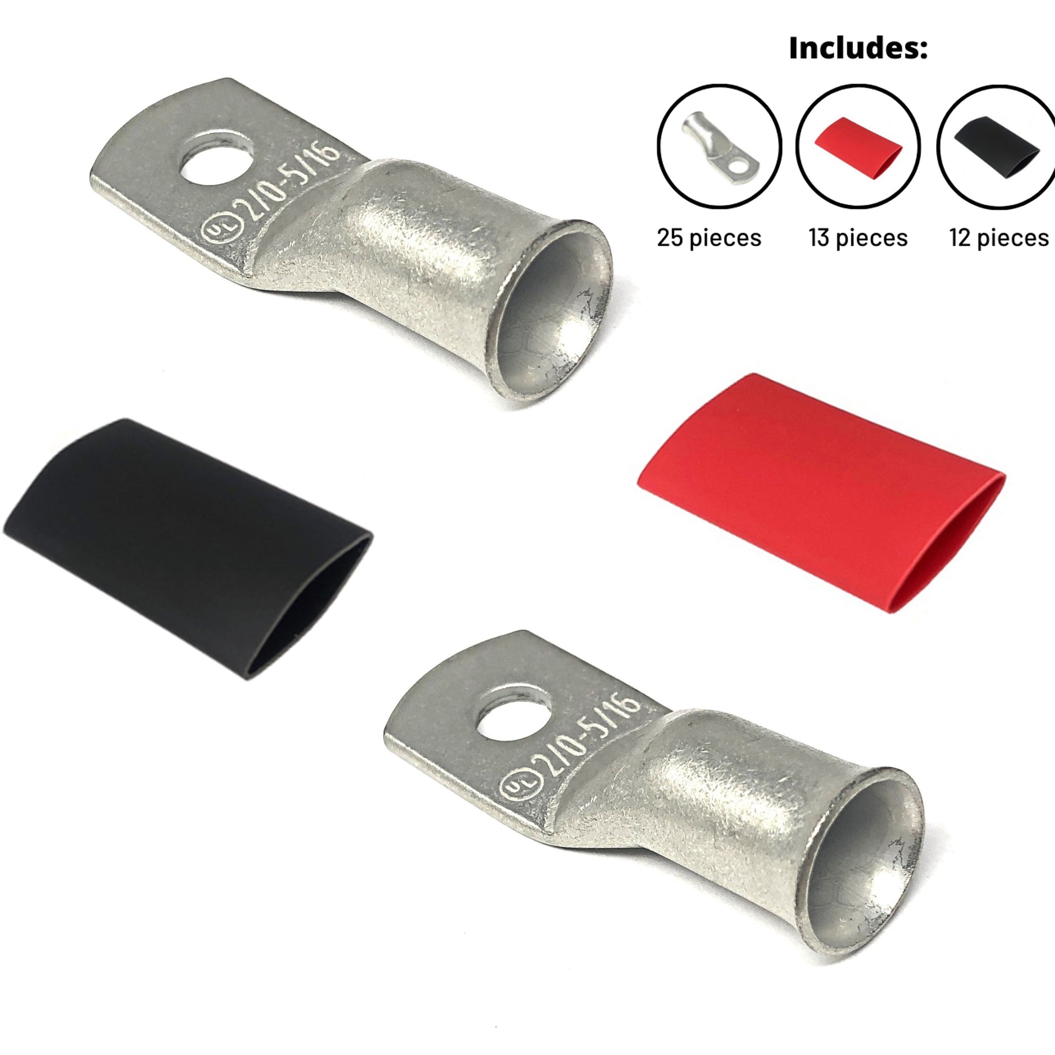 2/0 Gauge Cable Lugs with Heat Shrink Tubing