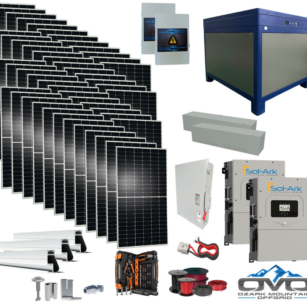 25KW Complete Offgrid Solar Kit - 62kWh Lithium Battery + 2x15K Sol-Ark Inverter +26.4KW Solar with Roof Mounting Rails and Wiring