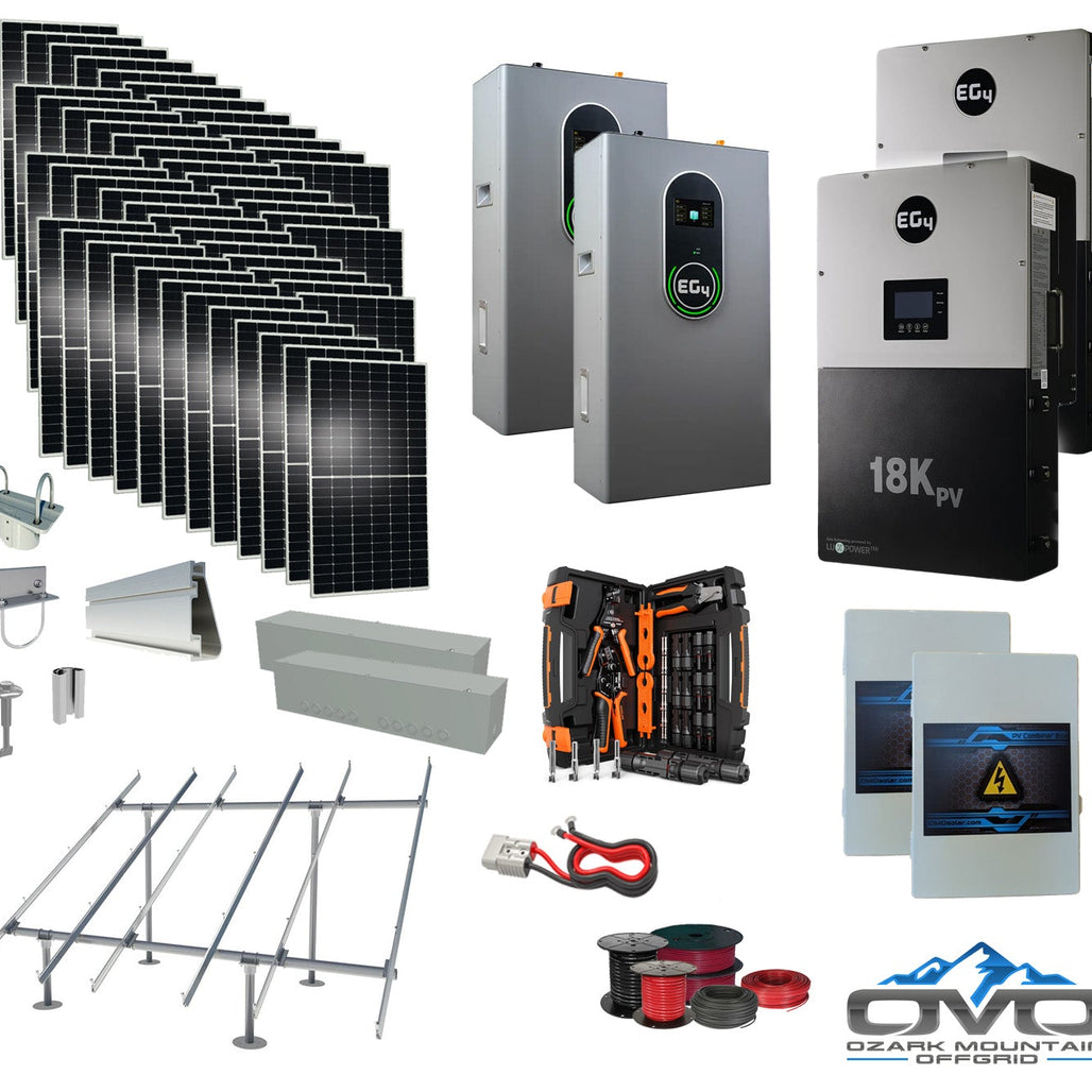 25KW Complete Offgrid Solar Kit + EG4 18kPV + 2x 14.3KW 48V EG4 Lithium Indoor Wall Battery + 26.4KW Solar with Ground Mount and Wiring