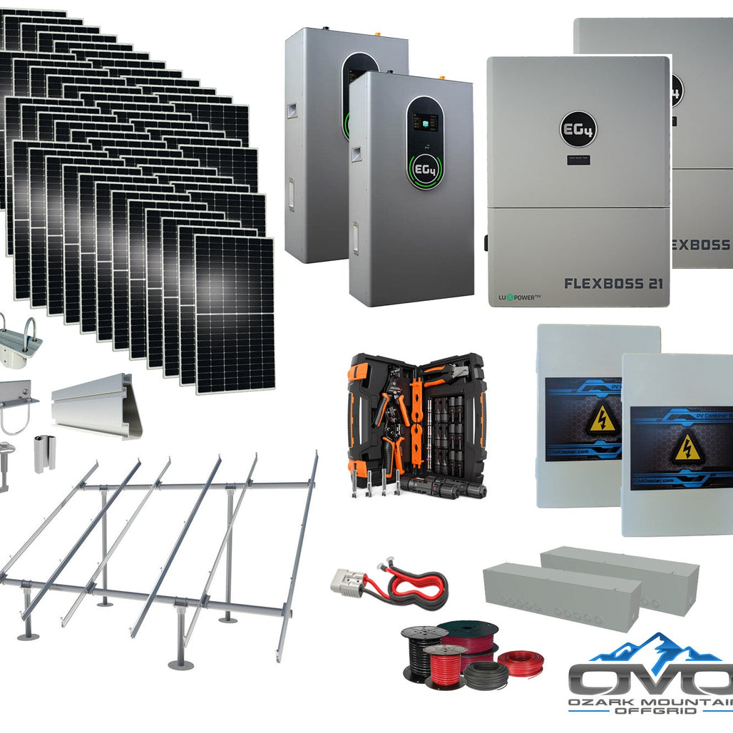 25KW Complete Offgrid Solar Kit + EG4 FlexBOSS21 +  2x 14.3KW 48V EG4 Lithium Indoor Wall Battery + 26.4KW Solar with Ground Mount and Wiring