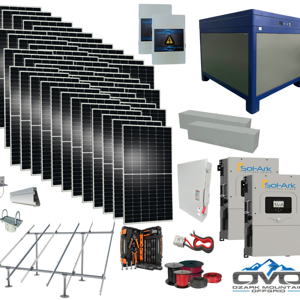 25KW Complete Offgrid Solar Kit - 62kWh Lithium Battery + 2x15K Sol-Ark Inverter +26.4KW Solar with Ground Mount and Wiring