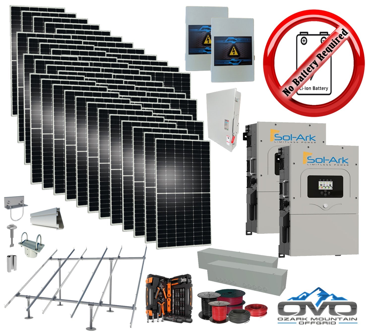 25KW Complete Offgrid Solar Kit + 2x 15K Sol-Ark Inverter +26.4KW Solar with Ground Mount and Wiring