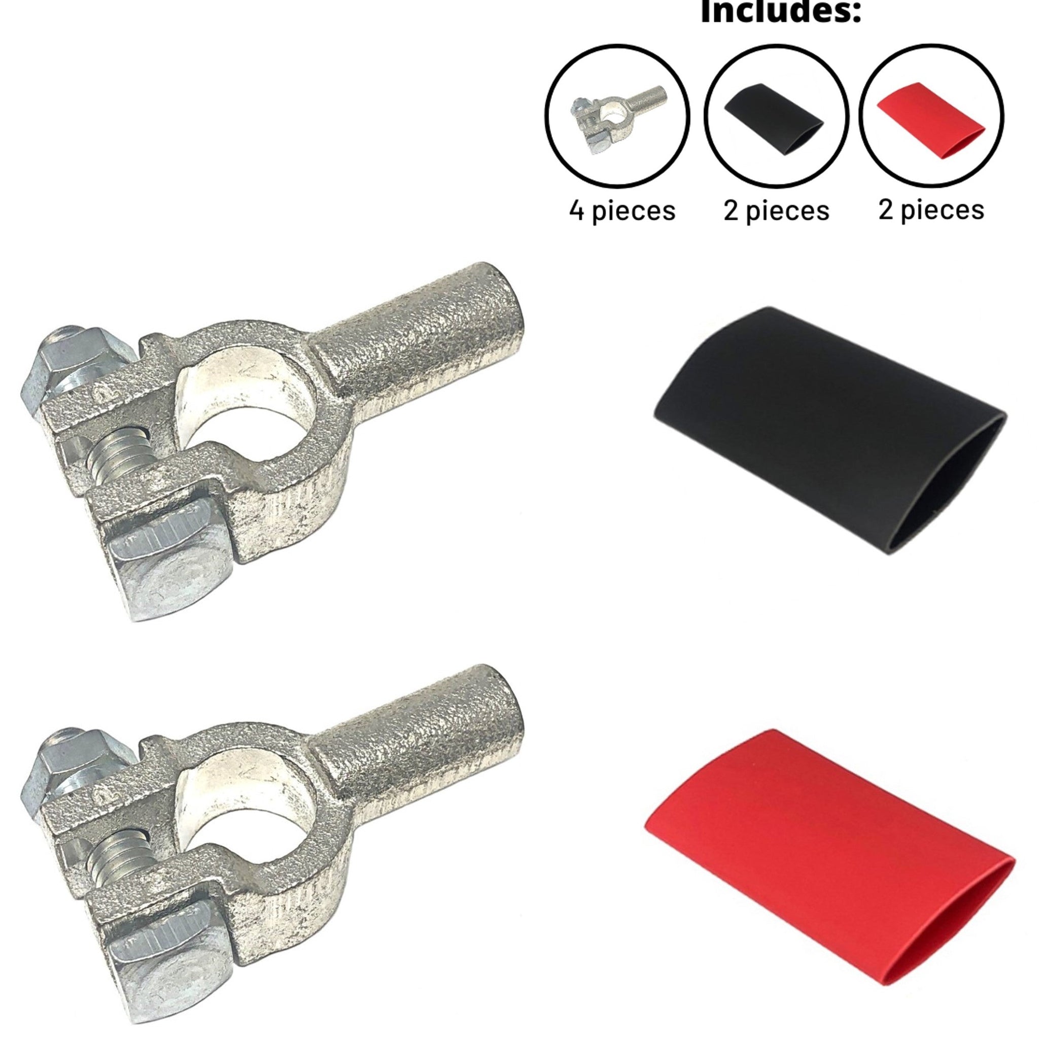 Positive and Negative Pure Copper Top Post Battery Cable Ends Terminal Connectors with Dual Wall Adhesive Heat Shrink Tubing