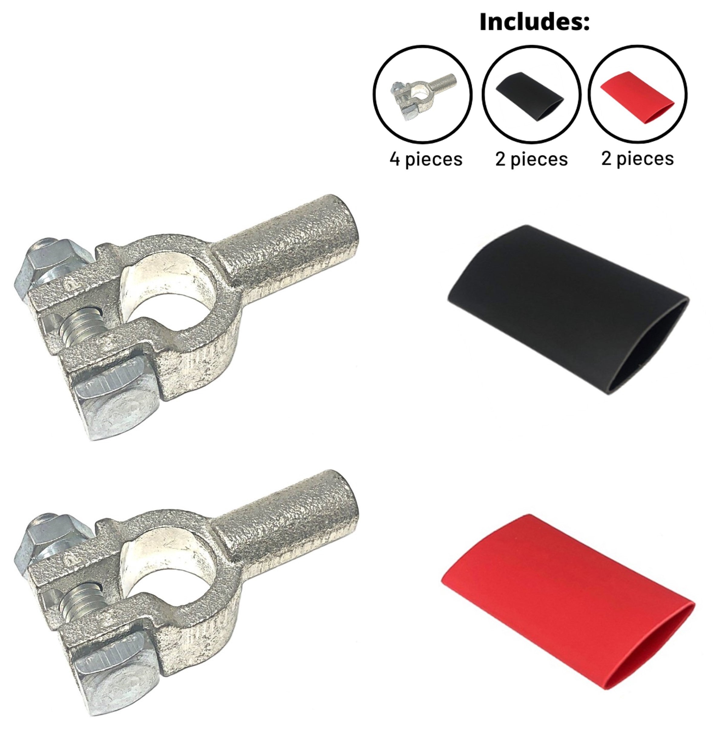 Positive and Negative Pure Copper Top Post Battery Cable Ends Terminal Connectors with Dual Wall Adhesive Heat Shrink Tubing