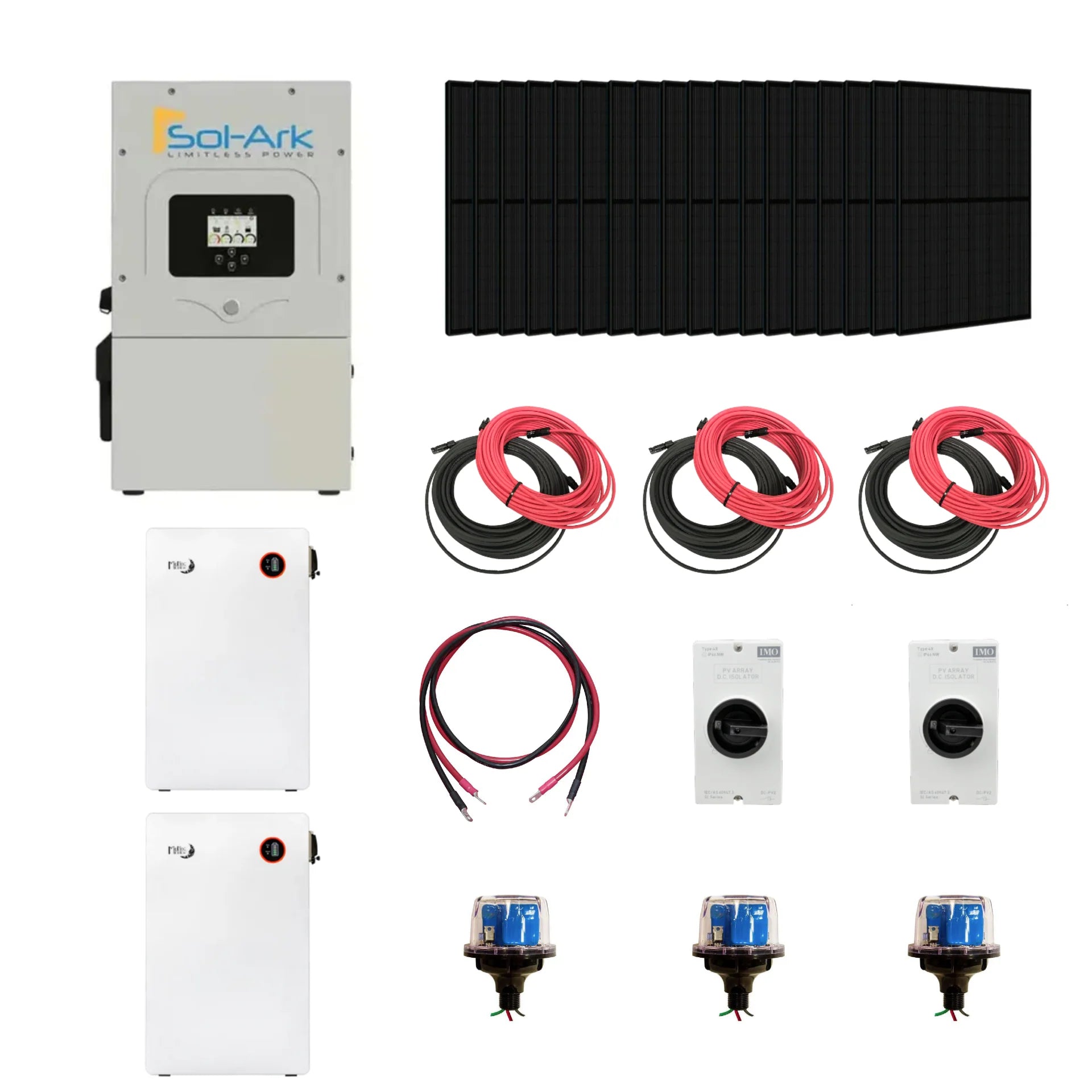 Complete Hybrid Solar Kit - Sol-Ark 15K Hybrid Inverter | 15kW 120/240V Output | 48V 310AH 16.1kWh Midnite Solar AllWeather Lithium Battery | 13.5kW+ Solar PV