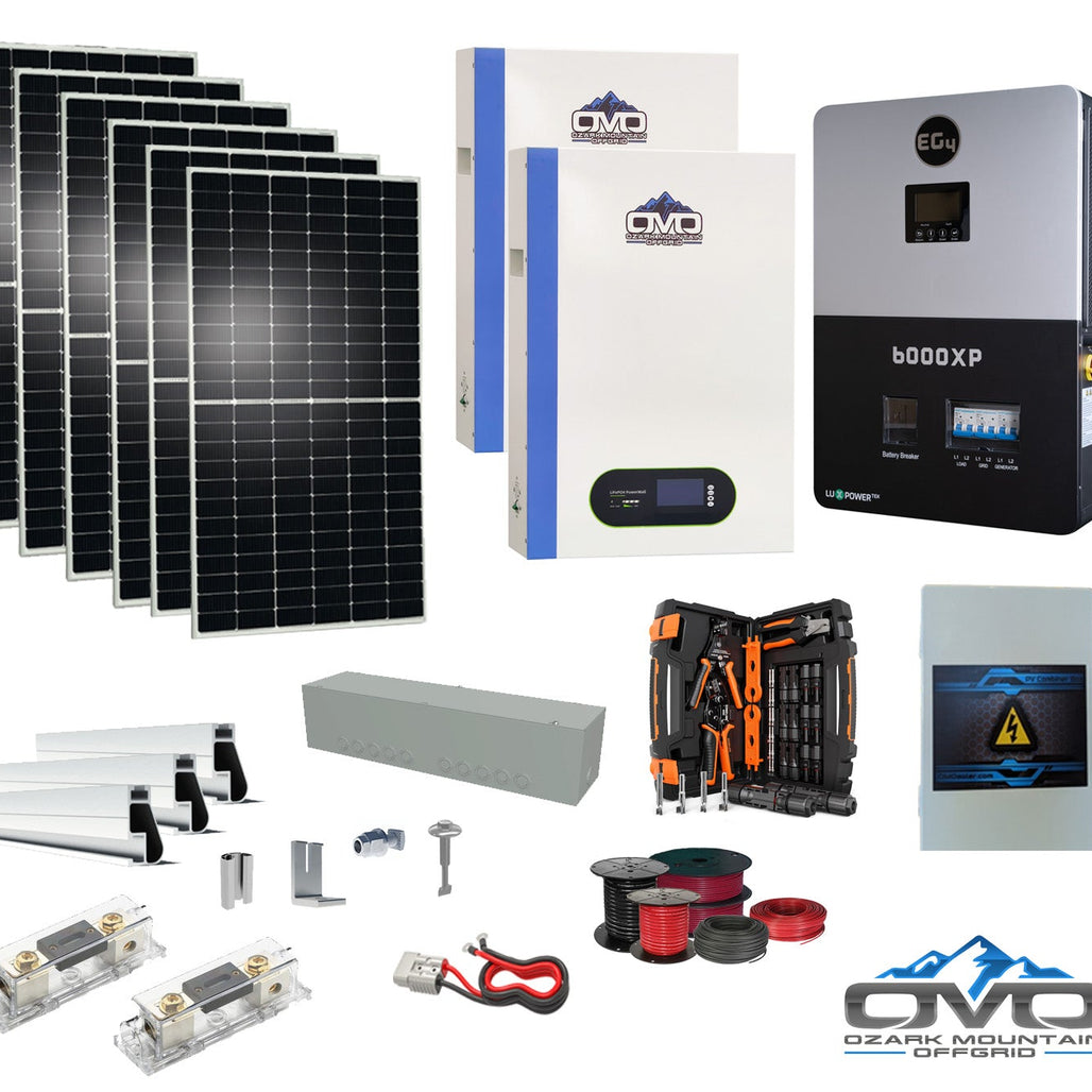 3.3KW Complete Offgrid Solar Kit + 6K EG4 6000XP Inverter + 2x 5.12KW OMO 48V Patriot Lithium Battery + 3.3KW Solar with Roof Mounting Rails and Wiring