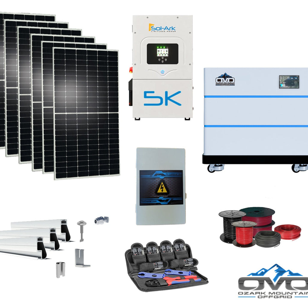3.3KW Complete Offgrid Solar Kit + 5K Sol-Ark Inverter + 10.24KW OMO Stack Lithium Battery +2.2KW Solar with Mounting Rails and Wiring