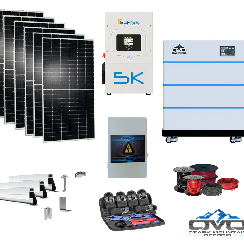 3.3KW Complete Offgrid Solar Kit + 5K Sol-Ark Inverter + 15.36KW OMO Stack Lithium Battery +2.2KW Solar with Mounting Rails and Wiring
