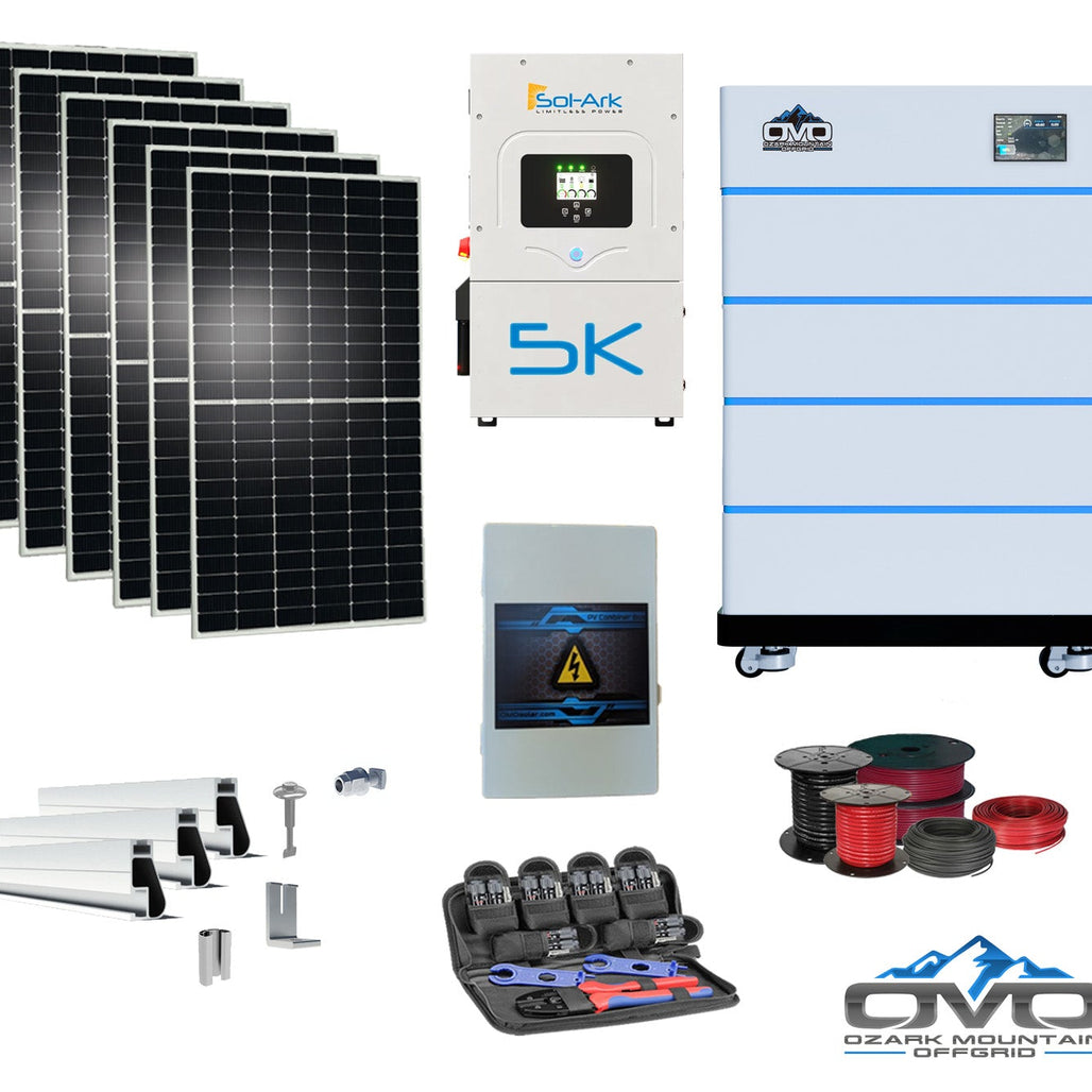 3.3KW Complete Offgrid Solar Kit + 5K Sol-Ark Inverter + 20.48KW OMO Stack Lithium Battery +2.2KW Solar with Mounting Rails and Wiring