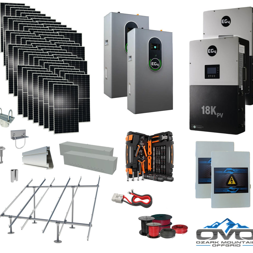 30KW Complete Offgrid Solar Kit + EG4 18kPV + 2x 14.3KW 48V EG4 Lithium Indoor Wall Battery + 30.8KW Solar with Ground Mount and Wiring