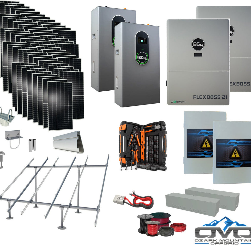30KW Complete Offgrid Solar Kit + EG4 FlexBOSS21 + 2x 14.3KW 48V EG4 Lithium Indoor Wall Battery + 30.8KW Solar with Ground Mount and Wiring