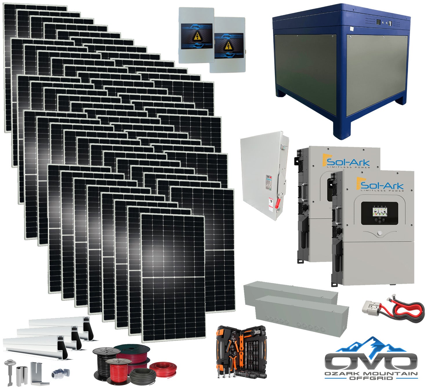 30KW Complete Offgrid Solar Kit + 2x 15K Sol-Ark Inverter + 62kWh Lith ...
