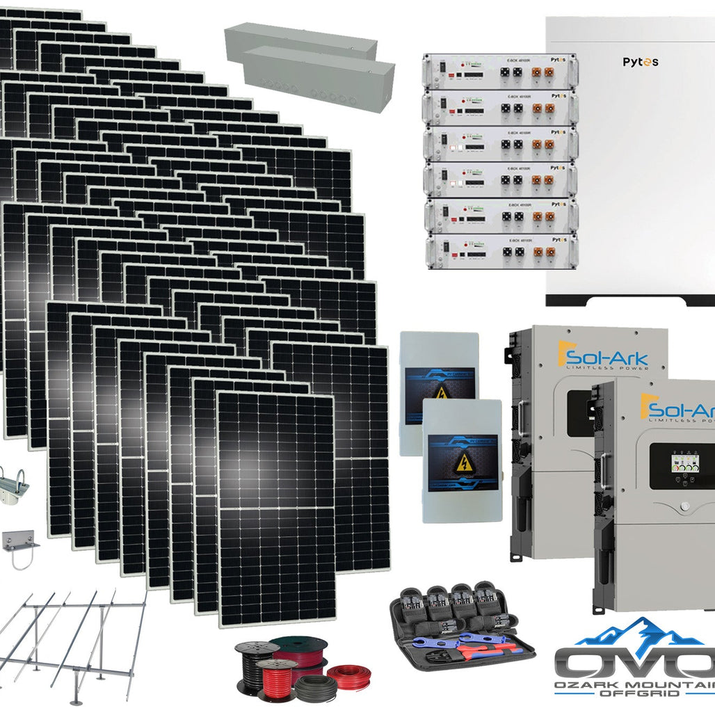 30KW Complete Offgrid Solar Kit - 30.72KW Pytes Lithium Battery +2x 15K Sol-Ark Inverter +30.8KW Solar with Ground Mount and Wiring