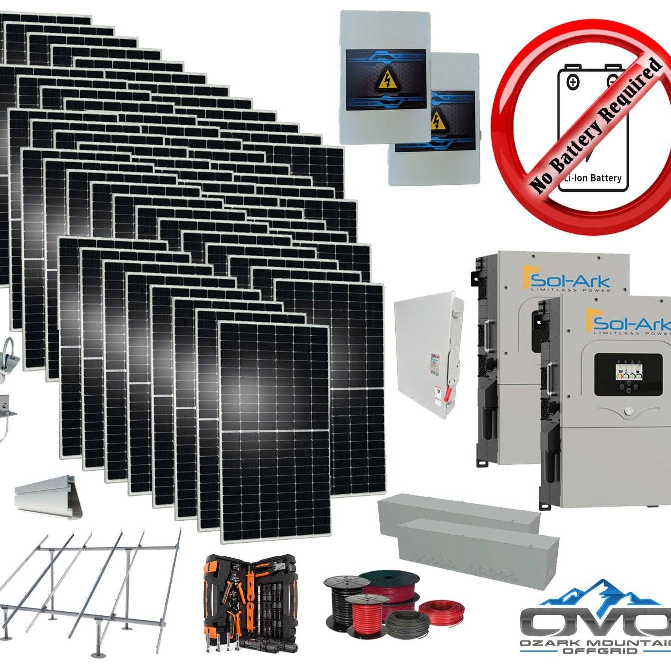 30KW Complete Offgrid Solar Kit + 2x 15K Sol-Ark Inverter +30.8KW Solar with Ground Mount and Wiring